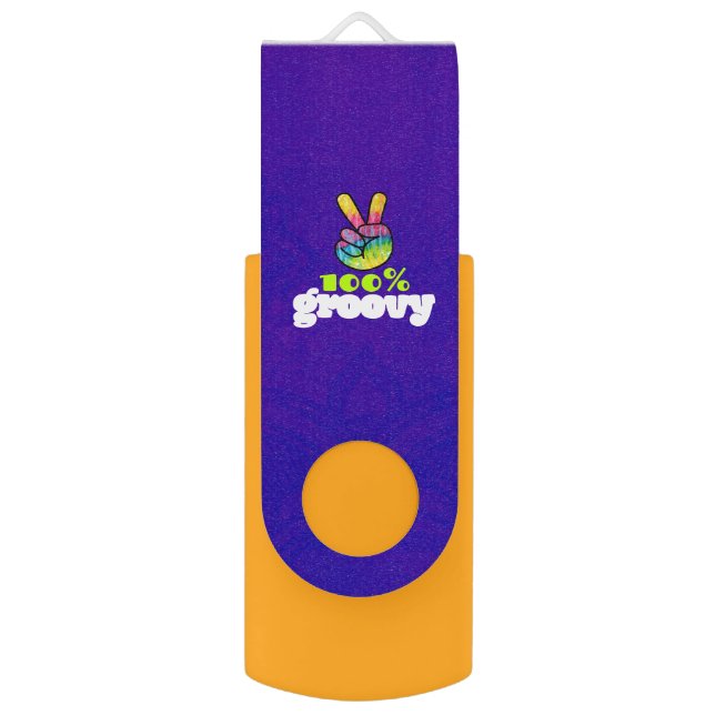 100% Groovy with Rainbow Hand Peace Sign USB Flash Drive (Front Vertical)