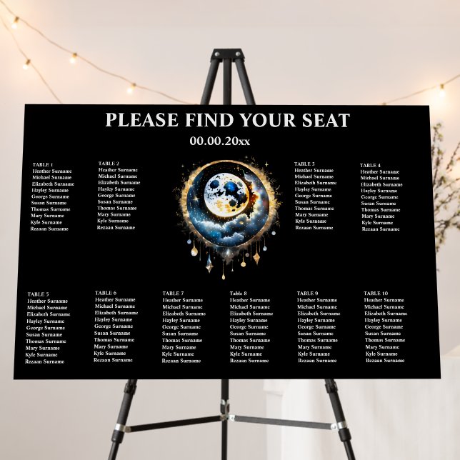 100 guests | Celestial full moon starry night chic Foam Board (In Situ (Stand))