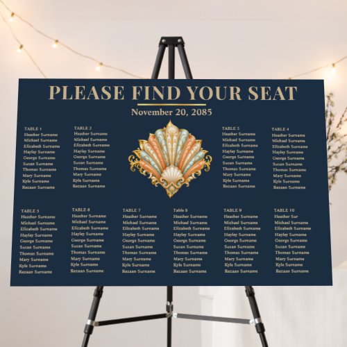 100 guests | Navy Gold Luxury Beach Wedding Foam Board