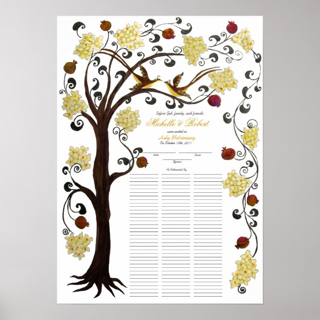 100 guests Quaker Wedding - Yellow, Tree of life Poster (Front)
