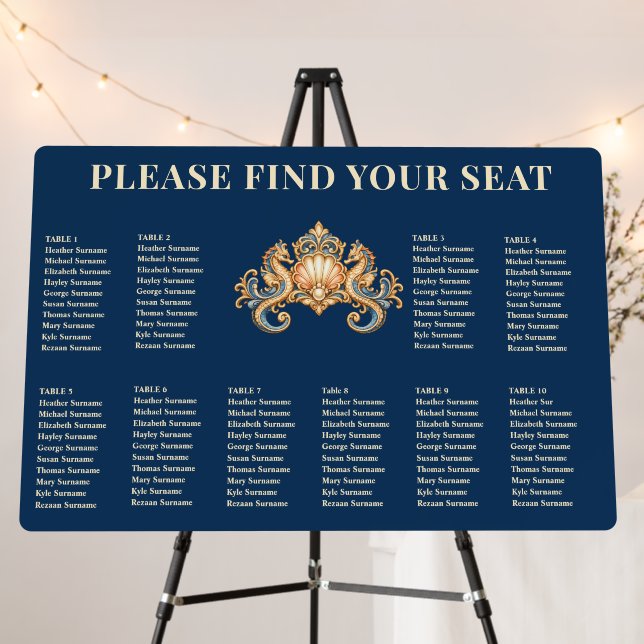 100 guests | Seahorse beach wedding orange blue Foam Board (In Situ (Stand))