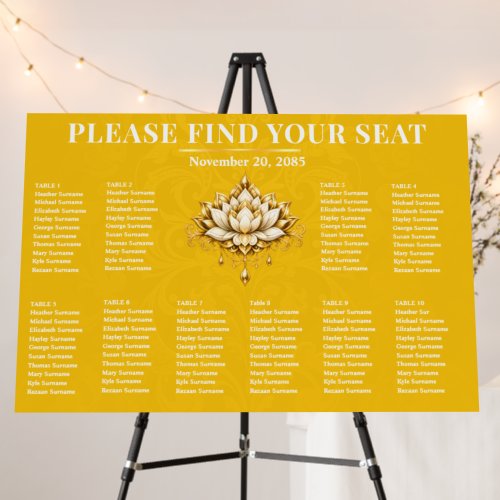 100 guests | Yellow Gold Lotus Seating Plan Chic Foam Board