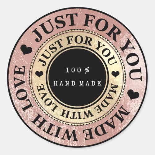 100 Hand Made Web Name Rose Gold Black White Classic Round Sticker