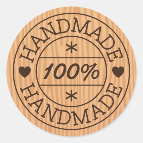 100 handmade or product name stamp on wood classic round sticker