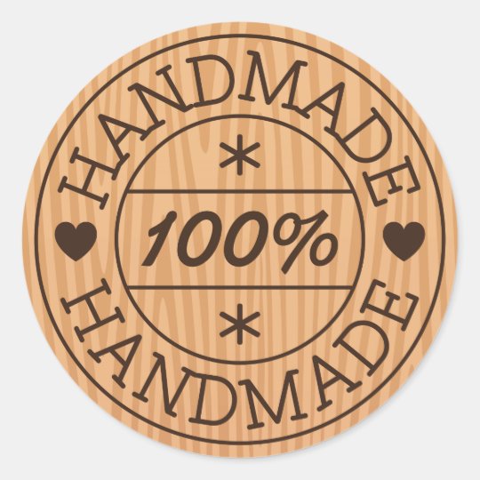 100% handmade or product name, stamp on wood classic round sticker | Zazzle.com