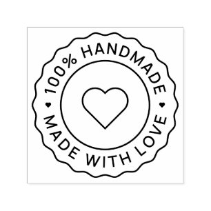 100% Handmade With Love Circle Self-inking Stamp