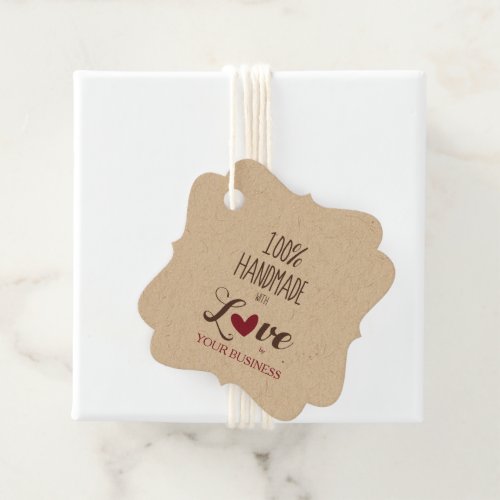 100 Handmade with Love Quote in Red  Brown Favor Tags