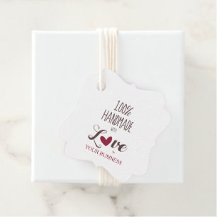 100% Handmade with Love Quote in Red & Brown Favor Tags