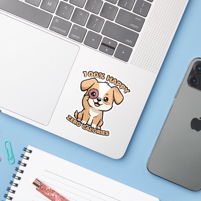100% Happy Zero Calories Sticker (Laptop w/ iPhone)