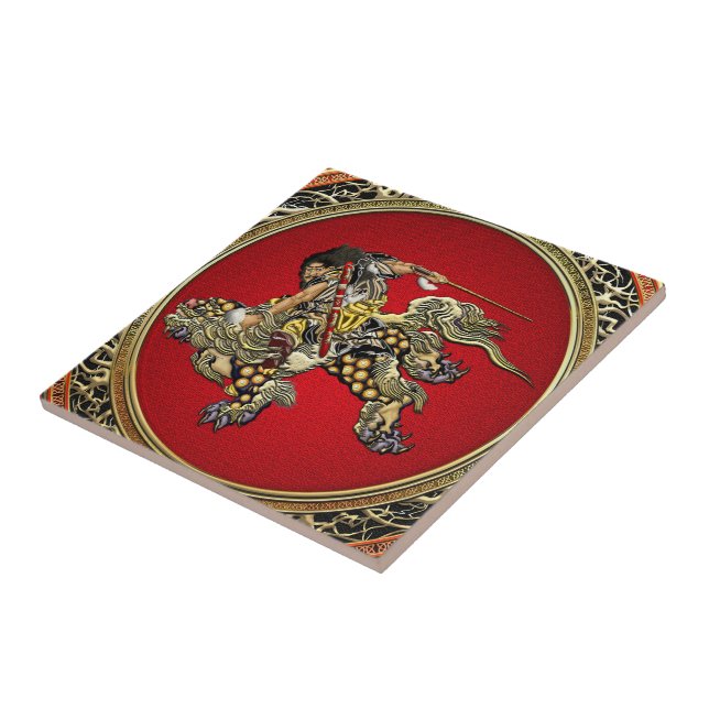 [100] Hokusai - Shoki Riding Shishi Lion Tile (Side)