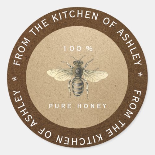 100 Homemade Honey Kitchen Kraft Bee Bronze Classic Round Sticker