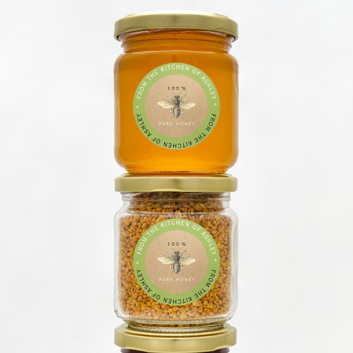 100 Homemade Honey Kitchen Organic Bee Green Classic Round Sticker