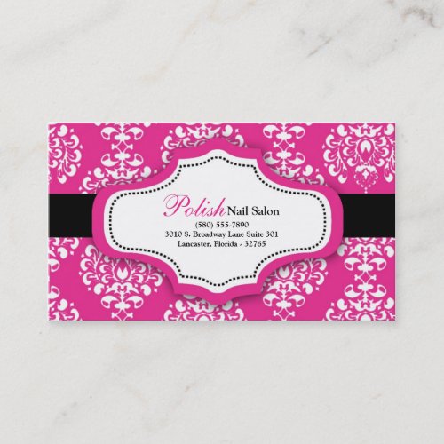 100 Hot Pink Damask Nail Technician Business Card