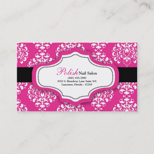 Customizable 100 Hot Pink Damask Nail Technician Business Card
