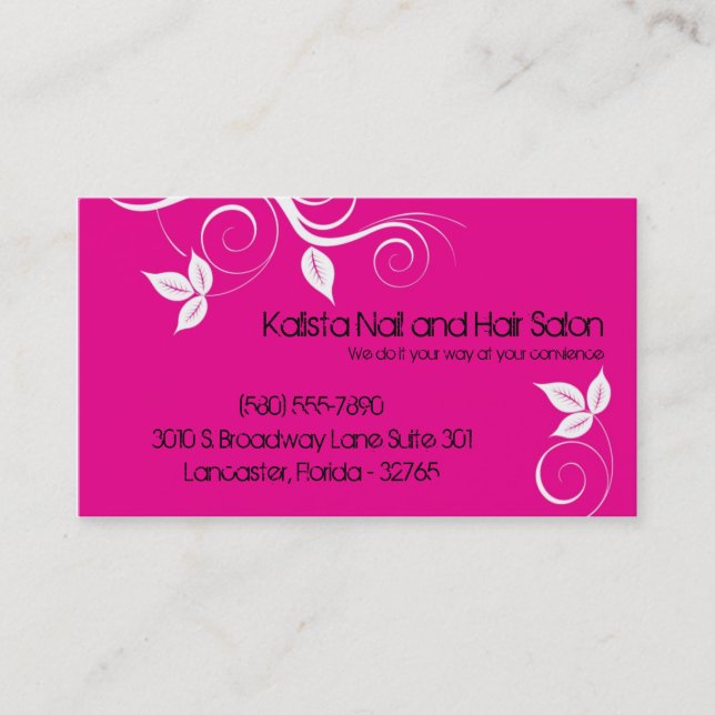 100 Hot Pink Leaves Nail Technician Business Card (Front)