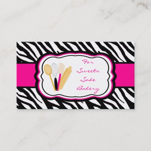 100 Hot Pink Zebra Bakery Chef Business Card