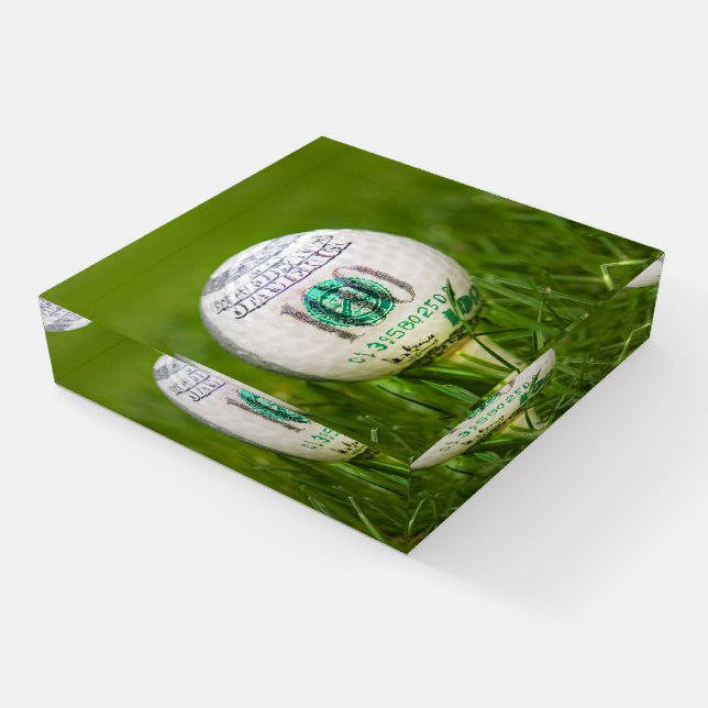 100 Hundred Dollar Golf Ball  Paperweight (Angled)