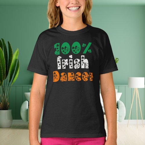 100 Irish Dancer Clovers Green White Orange T_Shirt