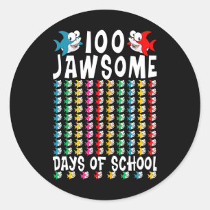 100 Jawsome Days of School Shark 100th Day of Scho Classic Round Sticker