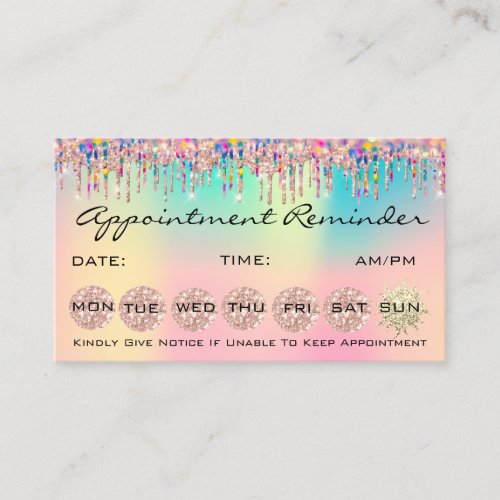 100 Lashes Appointment Reminder Holograph Unicorn Business Card