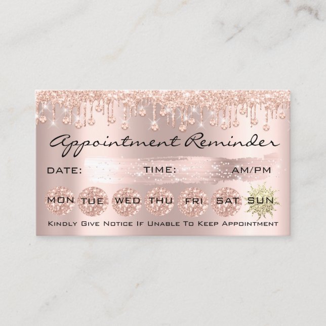 100 Lashes Appointment Reminder Rose Crystal Drips Business Card (Front)