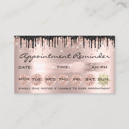 100 Lashes Appointment Reminder Rose Glitter Drips Business Card