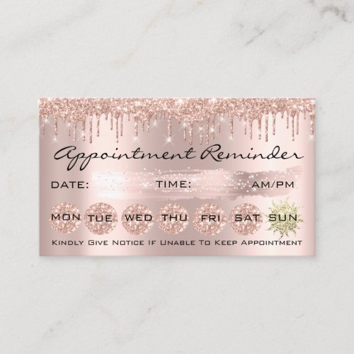 100 Lashes Appointment Reminder Rose Glitter Drips Business Card