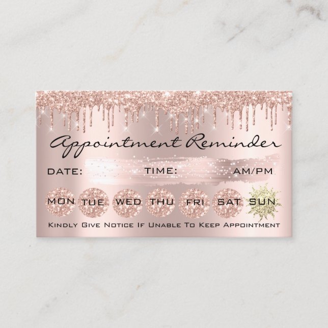 100 Lashes Appointment Reminder Rose Glitter Drips Business Card (Front)