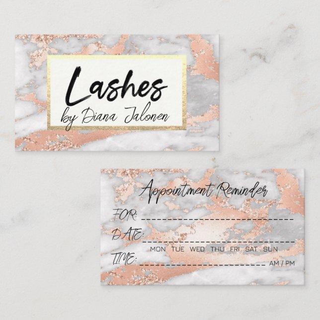 100 Lashes Appointment Reminder Rose Marble Business Card (Front/Back)