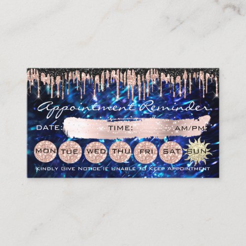 100 Lashes Appointment Reminder Rose Navy Drips Business Card