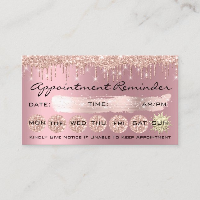 100 Lashes Appointment Reminder Rose Pink Drip Business Card (Front)