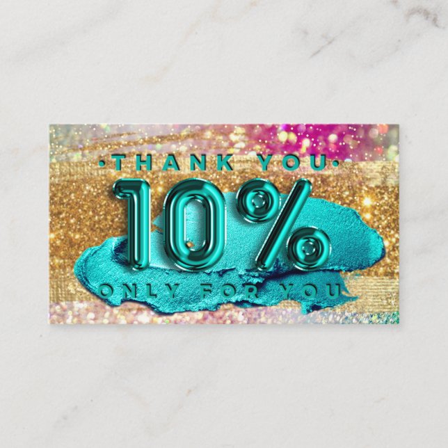 100 Logo QRCODE 10%OFF Code Gold Glitter Holograph Business Card (Front)