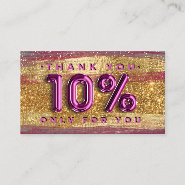 100 Logo QRCODE 10%OFF Code Gold Glitter Pink Business Card (Front)