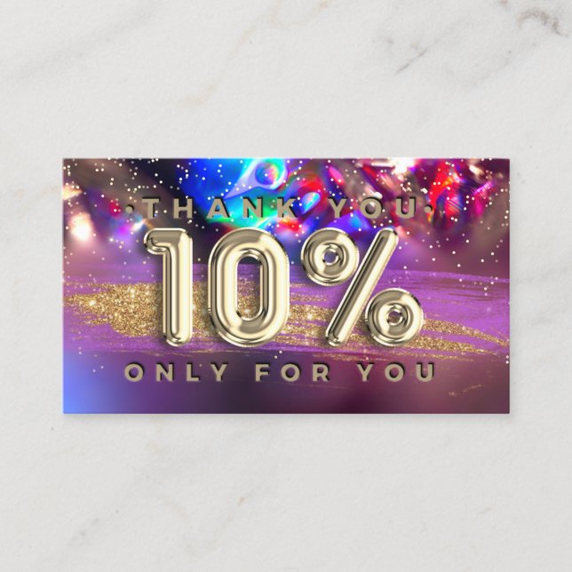 100  Logo QRCODE 10%OFF Thank Gold Holograph Business Card (Front)