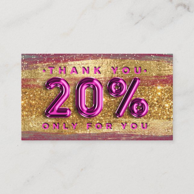 100 Logo QRCODE 20%OFF Code Gold Glitter Pink Business Card (Front)