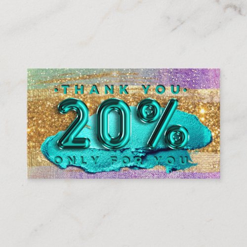 100  Logo QRCODE 20OFF Code Gold Glitter Teal Business Card