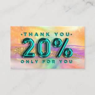 100 Logo QRCODE 20%OFF Code Teal Holographic Business Card