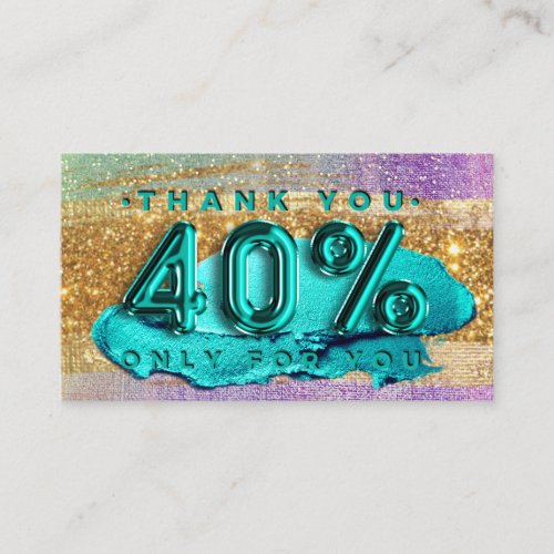 100  Logo QRCODE 40OFF Code Gold Glitter Teal Business Card