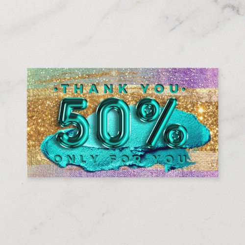 100  Logo QRCODE 50OFF Code Gold Glitter Teal Business Card