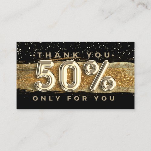 100  Logo QRCODE 50OFF Thank You Black Gold Business Card