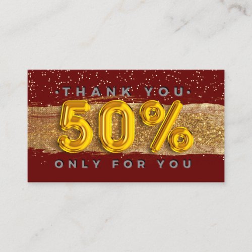 100  Logo QRCODE 50OFF Thank You Maroon Gold Business Card