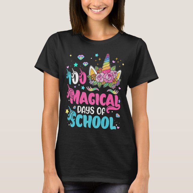 100 Magical Days Happy 100th Day Of School Unicorn T-Shirt (Front)