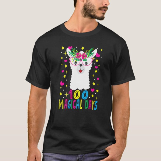 100 Magical Days Llama Girl Happy 100th Day Of Sch T-Shirt (Front)