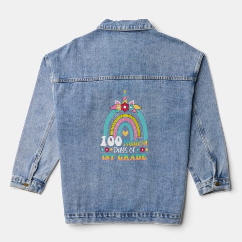 100 Magical Days of 1st Grade Unicorn Rainbow Kids Denim Jacket