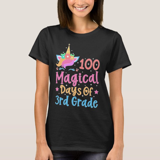 100 Magical Days of 3rd Grade School Unicorn Teach T-Shirt (Front)