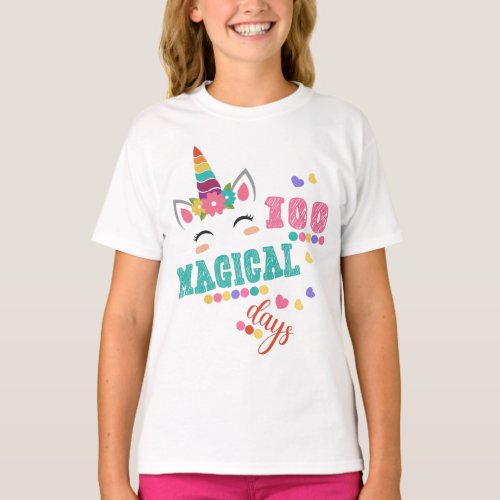 100 Magical Days Of School Cute Unicorn Girls T_Shirt