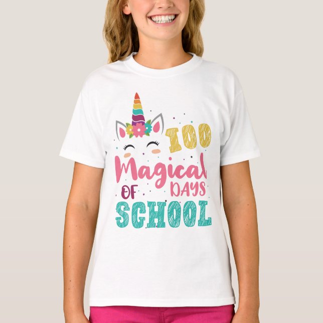 100 Magical Days Of School Cute Unicorn Lovers T-Shirt (Front)