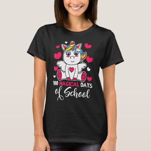 100 Magical Days Of School Funny Unicorn Girl vale T_Shirt