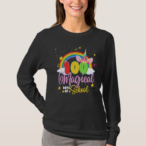 100 Magical Days Of School Rainbow Unicorn Girls T T_Shirt
