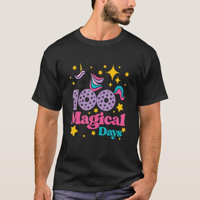100 Magical Days of School Unicorn Cute Face Happy T-Shirt (Front)